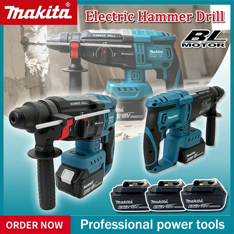 Brushless Cordless Electric Drill 18V - Makita Bürstenloser elektrischer Bohrhammer, 28 mm,