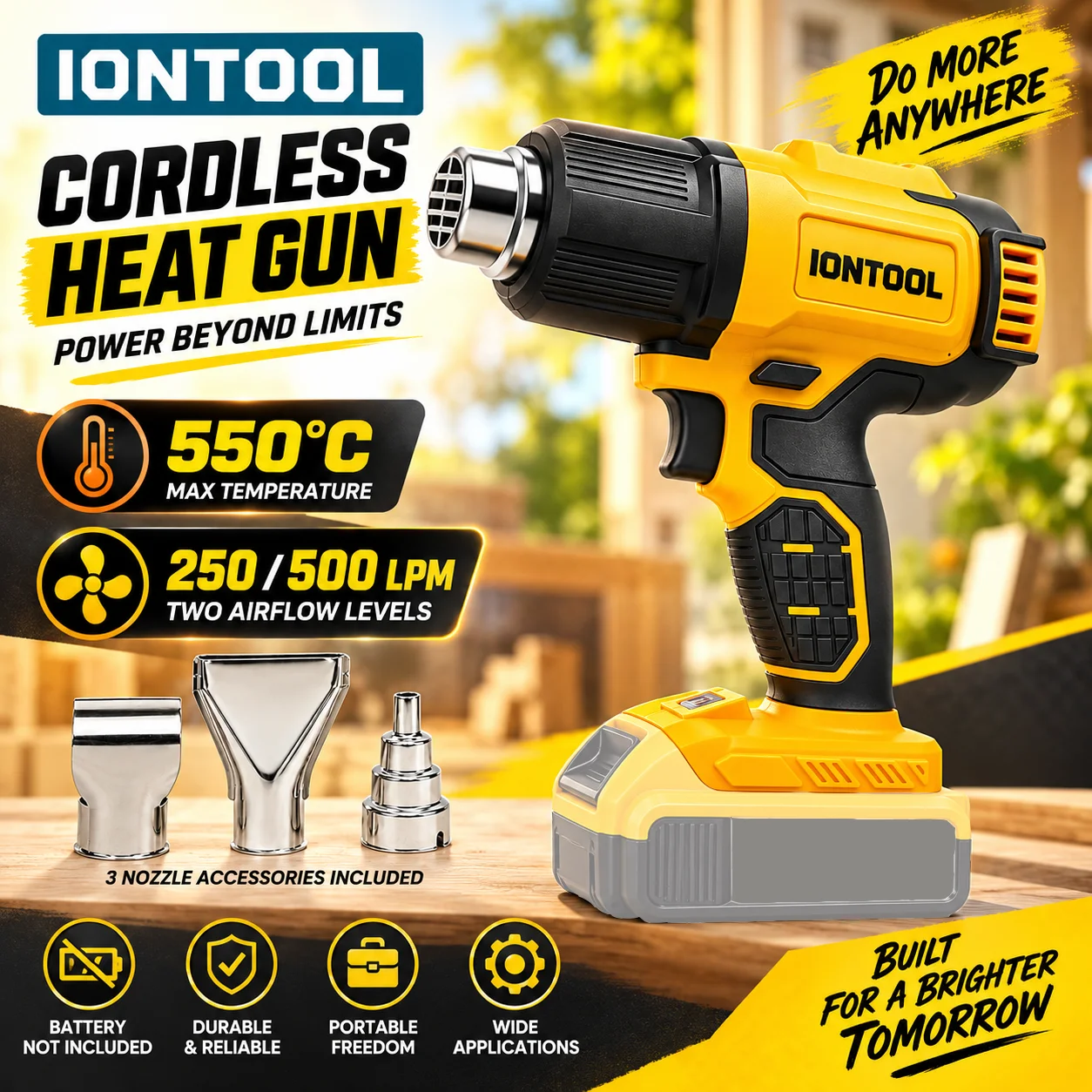 Cordless Heat Gun For Shrink Tubing - IONTOOL Gelb 550 ℃ Schnellheizende Kompakte